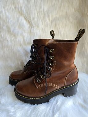 Dr. Martens Women's Brown Lace-Up Platform Leather Boots